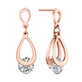 Stainless Steel Cubic Zirconia Teardrop Polished Dangle Stud Earrings Rose Gold E158 product image 1