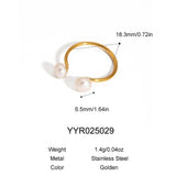 18K Gold-Plated Stainless Steel Pearl Charm Adjustable Open Cuff Ring White R123 product image 2