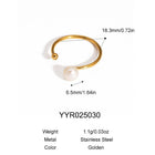 18K Gold-Plated Stainless Steel Pearl Womens Adjustable Open Cuff Ring White R124 product image 2