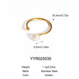 18K Gold-Plated Stainless Steel Pearl Womens Adjustable Open Cuff Ring White R124 product image 2