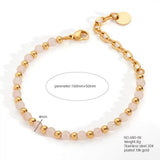 18K Gold-Plated Stainless Steel Round Agate Bohemian Smooth Polished Lobster Clasp Beaded Bracelet Black T127
