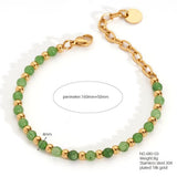 18K Gold-Plated Stainless Steel Round Agate Bohemian Smooth Polished Lobster Clasp Beaded Bracelet Black T127