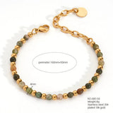 18K Gold-Plated Stainless Steel Round Agate Bohemian Smooth Polished Lobster Clasp Beaded Bracelet Black T127