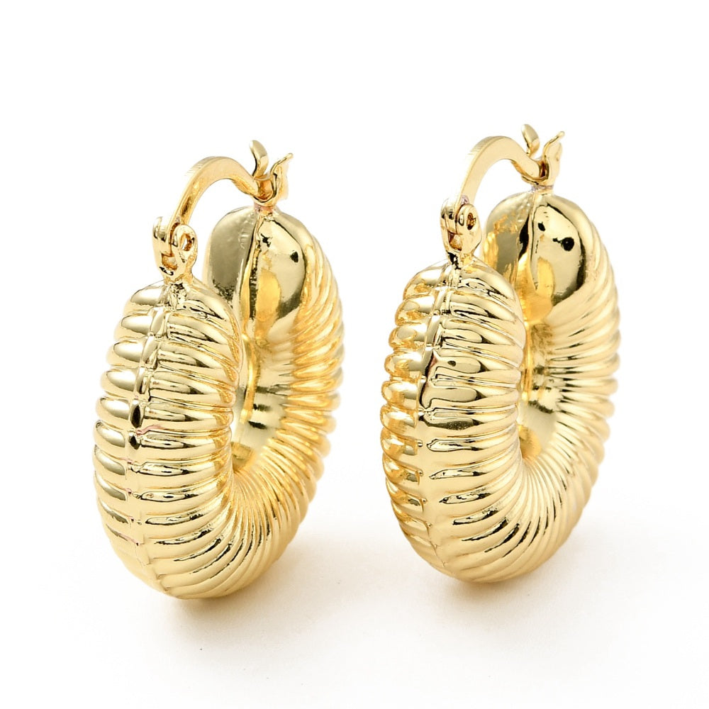 18K Gold-Plated Chunky Womens Shiny Shell Round Coiled Hoop Earrings 0.98 in E159 product image 1