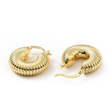 18K Gold-Plated Chunky Womens Shiny Shell Round Coiled Hoop Earrings 0.98 in E159 product image 2