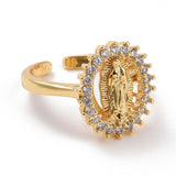 18K Gold Plated Micro Pave CZ Zirconia Virgin Mary Adjustable Size R74