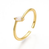 18K Gold-Plated Cubic Zirconia Micro Pave Rectangle Polished Shiny Adjustable Cuff Ring R125 product image 1