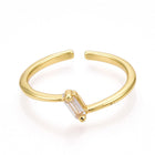 18K Gold-Plated Cubic Zirconia Micro Pave Rectangle Polished Shiny Adjustable Cuff Ring R125 product image 2