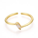 18K Gold-Plated Cubic Zirconia Micro Pave Rectangle Polished Shiny Adjustable Cuff Ring R125 product image 2