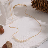 18K Gold-Plated Stainless Steel Pearl Round Beaded Textured Chain Necklace White N107 product image 1