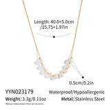 18K Gold-Plated Stainless Steel Pearl Round Beaded Textured Chain Necklace White N107 product image 2