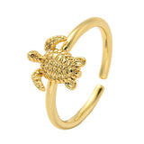 18K Gold-Plated Turtle Ocean Womens Polished Shiny Shell Adjustable Open Cuff Ring R128 product image 1