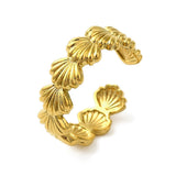 18K Gold-Plated Stainless Steel Wide Ocean Polished Shiny Shell Adjustable Cuff Ring R129 product image 1
