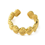 18K Gold-Plated Stainless Steel Wide Ocean Polished Shiny Shell Adjustable Cuff Ring R129 product image 2