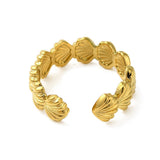 18K Gold-Plated Stainless Steel Wide Ocean Polished Shiny Shell Adjustable Cuff Ring R129 product image 3