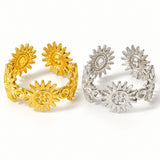 Stainless Steel Sun Wide Polished Sunflower Adjustable Open Ring Silver Gold 10mm R131 product image 1