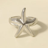 Stainless Steel Starfish Wide Womens Polished Glossy Star Open Ring Silver Gold 22mm R132