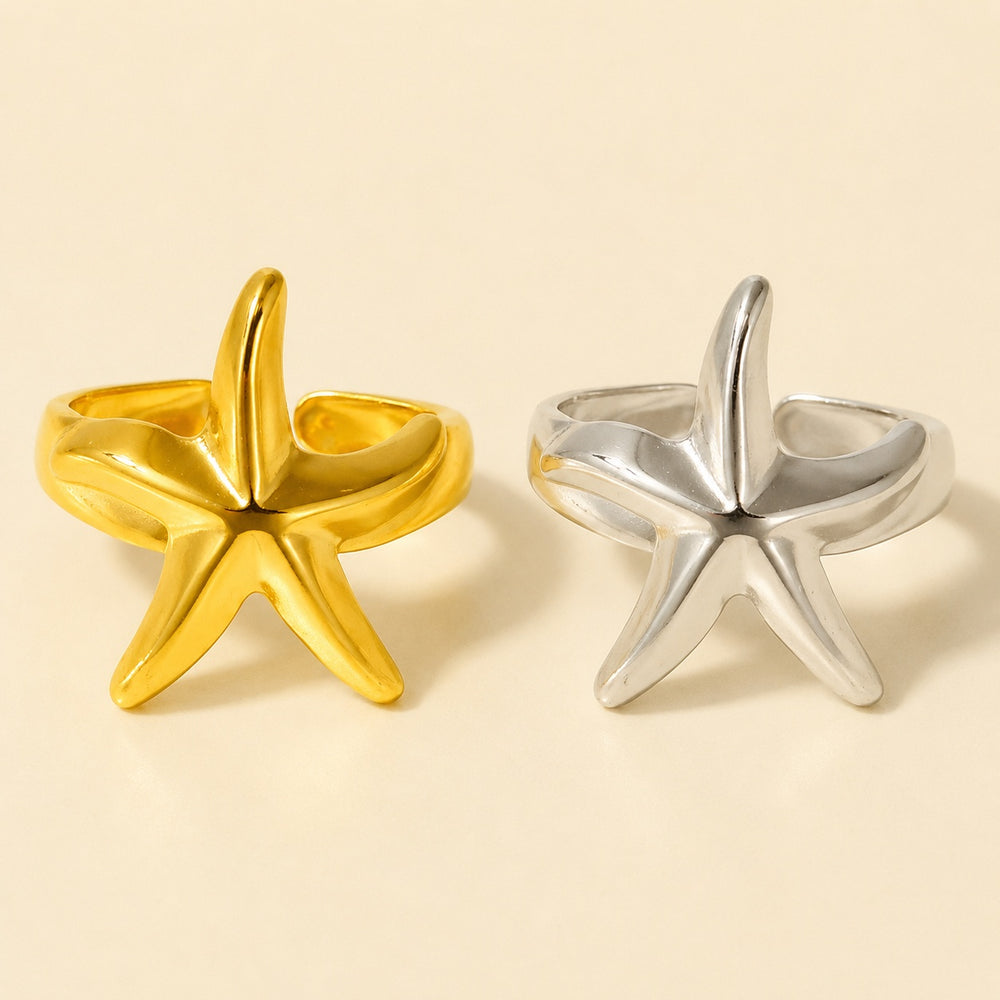 Stainless Steel Starfish Wide Womens Polished Glossy Star Open Ring Silver Gold 22mm R132 product image 1