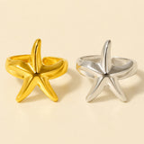 Stainless Steel Starfish Wide Womens Polished Glossy Star Open Ring Silver Gold 22mm R132 product image 1