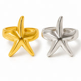 Stainless Steel Starfish Wide Womens Polished Glossy Star Open Ring Silver Gold 22mm R132 product image 2