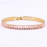 Cubic Zirconia Rectangle Sea Link Chain Polished Tennis Bracelet Green Gold Pink T128