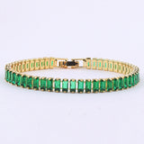 Cubic Zirconia Rectangle Sea Link Chain Polished Tennis Bracelet Green Gold Pink T128
