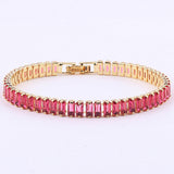 Cubic Zirconia Rectangle Sea Link Chain Polished Tennis Bracelet Green Gold Pink T128