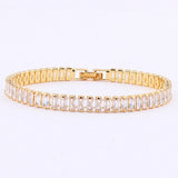 Cubic Zirconia Rectangle Sea Link Chain Polished Tennis Bracelet Green Gold Pink T128