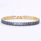 Cubic Zirconia Rectangle Sea Link Chain Polished Tennis Bracelet Green Gold Pink T128