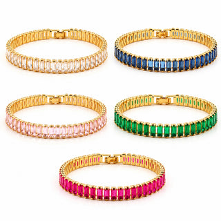 Cubic Zirconia Rectangle Sea Link Chain Polished Tennis Bracelet Green Gold Pink T128 product image 1