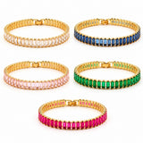 Cubic Zirconia Rectangle Sea Link Chain Polished Tennis Bracelet Green Gold Pink T128 product image 1