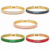 Cubic Zirconia Rectangle Sea Link Chain Polished Tennis Bracelet Green Gold Pink T128 product image 2