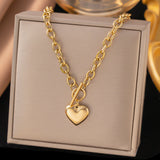 18K Gold-Plated Stainless Steel Heart Cable Chain Smooth Polished Round Toggle Clasp Pendant Necklace 19.41 in N110 product