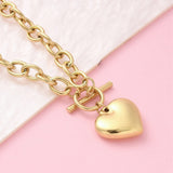 18K Gold-Plated Stainless Steel Heart Cable Chain Smooth Polished Round Toggle Clasp Pendant Necklace 19.41 in N110 product