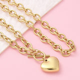 18K Gold-Plated Stainless Steel Heart Cable Chain Smooth Polished Round Toggle Clasp Pendant Necklace 19.41 in N110 product