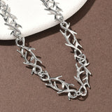 Stainless Steel Barbed Wire Polished Shiny Antler Motifs Chain Necklace Silver 17.36 in N111 product image 1