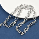 Stainless Steel Barbed Wire Polished Shiny Antler Motifs Chain Necklace Silver 17.36 in N111 product image 2