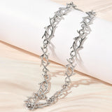 Stainless Steel Barbed Wire Polished Shiny Antler Motifs Chain Necklace Silver 17.36 in N111 product image 3