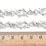 Stainless Steel Barbed Wire Polished Shiny Antler Motifs Chain Necklace Silver 17.36 in N111 product image 5