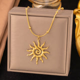 Stainless Steel Sun Ball Snake Chain Womens Sun-Shaped Radiating Rays Central Spiral Design Pendant Necklace Gold 16.02 in