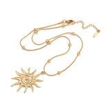 Stainless Steel Sun Ball Snake Chain Womens Sun-Shaped Radiating Rays Central Spiral Design Pendant Necklace Gold 16.02 in