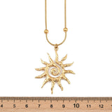 Stainless Steel Sun Ball Snake Chain Womens Sun-Shaped Radiating Rays Central Spiral Design Pendant Necklace Gold 16.02 in