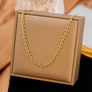 Stainless Steel Heart Link Chain Womens Shiny Heart-Shaped Necklace Gold 16.06 in N126 product image 1