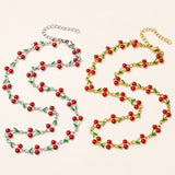 Stainless Steel Enamel Cherry Link Smooth Polished Chain Necklace Silver Gold Red N129 product image 1