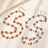 Stainless Steel Enamel Cherry Link Smooth Polished Chain Necklace Silver Gold Red N129 product image 2