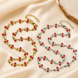 Stainless Steel Enamel Cherry Link Smooth Polished Chain Necklace Silver Gold Red N129 product image 3