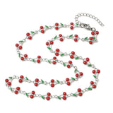 Stainless Steel Enamel Cherry Link Smooth Polished Chain Necklace Silver Gold Red N129