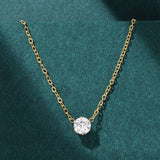 18K Gold-Plated Stainless Steel Flat Round Crystal Womens Smooth Polished Pendant Necklace N131 product image 1