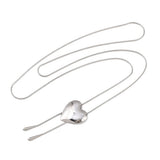 Stainless Steel Heart Lariat Womens Shiny Teardrop Adjustable Necklace Silver 32.44 in N133 product image 2