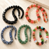 Gemstone Glass Crystal Hexagon Quartz Jasper Aventurine Smooth Glossy Square Beaded Necklace White Silver Gray N134 product